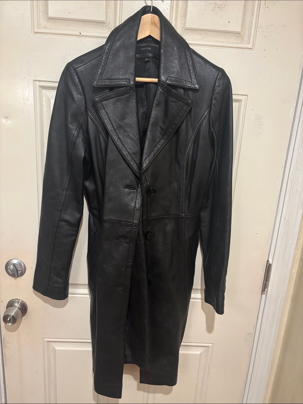 Men's Black Leather Trench Coat by